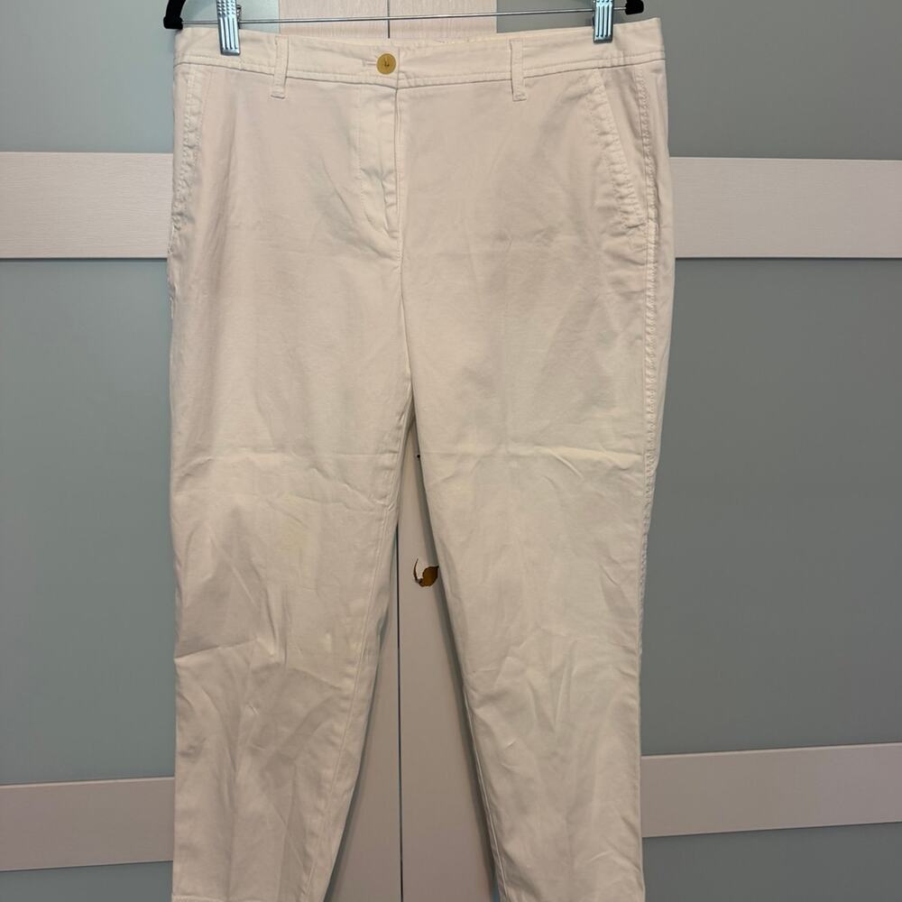 Talbots Girlfriend Chino Pants Womens 12P White Cropped Stretch Casual Preppy